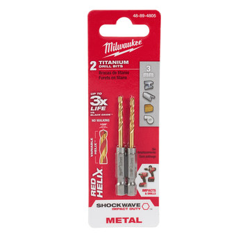 Picture of Milwaukee SHOCKWAVE RED HELIX 3 mm 135° Right Hand Cut Titanium Coated Drill Bit 48-89-4805 (Main product image)