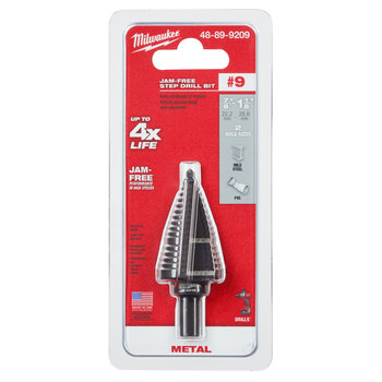 Milwaukee 7/8 - 1 1/8 in Step Drill Bit 48-89-9209 - 2.95 in Overall Length - 1/2 in Flute - Black Oxide