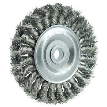 Weiler Wolverine 36226 Wheel Brush - 4 in Dia - Knotted - Standard Twist Steel Bristle