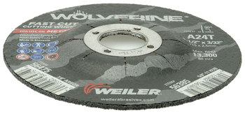 Weiler Wolverine Cutoff Wheel 56475 - Type 27 - Depressed Center Wheel - 4-1/2 in - Aluminum Oxide - 24 - T