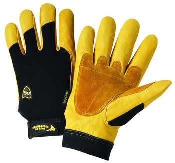 Picture of West Chester Ironcat 86350 Black/Yellow Large Split Cowhide Leather/Spandex Full Fingered Work Gloves (Main product image)