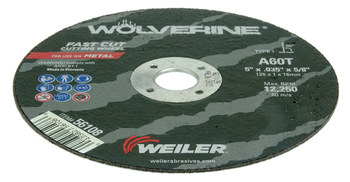 Weiler Wolverine Cutoff Wheel 56108 - Type 1 - Straight Wheel - 5 in - Aluminum Oxide - 60 - T