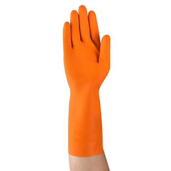 Ansell AlphaTec 87-208 Citrus Orange 9 Unsupported Chemical-Resistant Gloves - 13 in Length - Recessed Diamond Finish - 29 mil Thick - 192085