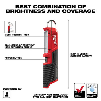 Milwaukee M12 2351-20 Stick Light - LED - Red/Black - 30457