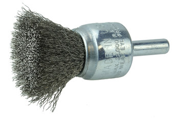 Weiler Wolverine Stainless Steel Cup Brush - Unthreaded Stem Attachment - 3/4 in Diameter - 0.006 in Bristle Diameter - 36283