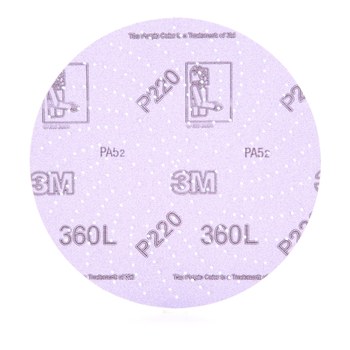 3M Hookit 360L Coated Aluminum Oxide Purple Hook & Loop Disc - Film Backing - 3 mil Weight - P220 Grit - Very Fine - 6 in Diameter - 20798