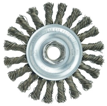 Weiler Wolverine 36258 Wheel Brush - 4 in Dia - Knotted - Cable Twist Steel Bristle