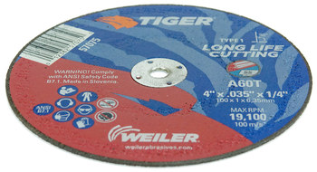 Weiler Tiger Cut-Off Wheel 57075 - Type 1 (Straight) - 4 in - Aluminum Oxide - 60 - T