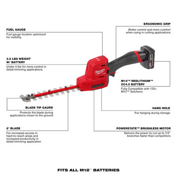 Milwaukee M12 FUEL Hedge Trimmer 2533-21 - 3.6 lb - 0.5 in Capacity