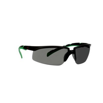 3M Solus 2000 Series Safety Glasses S2030AS-BLK - Anti-Scratch Low IR Gray Lens - Black/Green Ratcheting Temples
