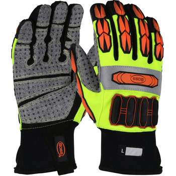 Picture of PIP Boss 1JM600 Hi-Vis Yellow Small Synthetic Leather Palm with Fabric Back Impact Protection Gloves (Main product image)