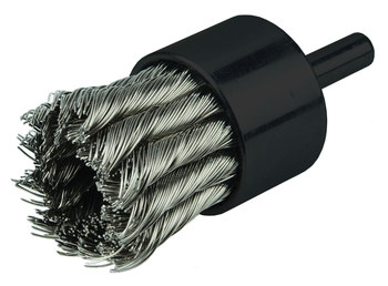 Weiler Stainless Steel End Brush - 1 1/8 in Diameter - 0.014 in Bristle Diameter - 7/8 in trim length - WEILER 10031V