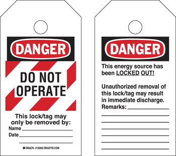 Brady RipTag 150501 Black / Red on White Polyester Lockout / Tagout Tag - 3 in Width - 5 3/4 in Height - B-851