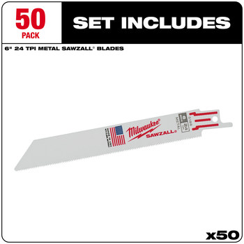 Milwaukee SAWZALL Reciprocating Saw Blade 48-01-6186 - 24 TPI - 0.75 in Width x 0.035 in Thick - Bi-Metal