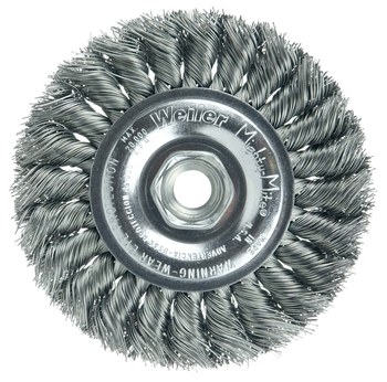 Weiler 13105 Wheel Brush - 4 in Dia - Knotted - Standard Twist Steel Bristle