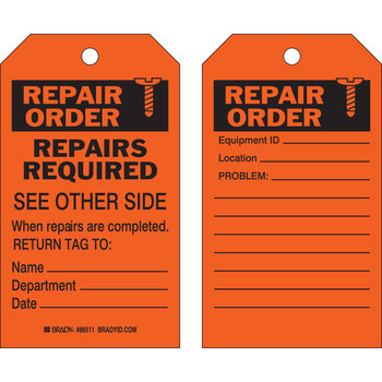 Picture of Brady Black on Orange Laminated, Metal Grommet, Write-On Polyester / Paper 86511 Maintenance Tag (Main product image)