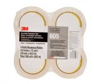 3M Scotch 605 Clear Standard Packaging Tape - 3/4 in Width, 72 yd Length x 2.5 mil Thick - 74907
