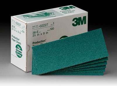 3M(TM) Green Corps(TM) Paper Sheet 252U, 3 2/3 in x 9 in 36 E weight, 100 sheets per box 10 boxes per case